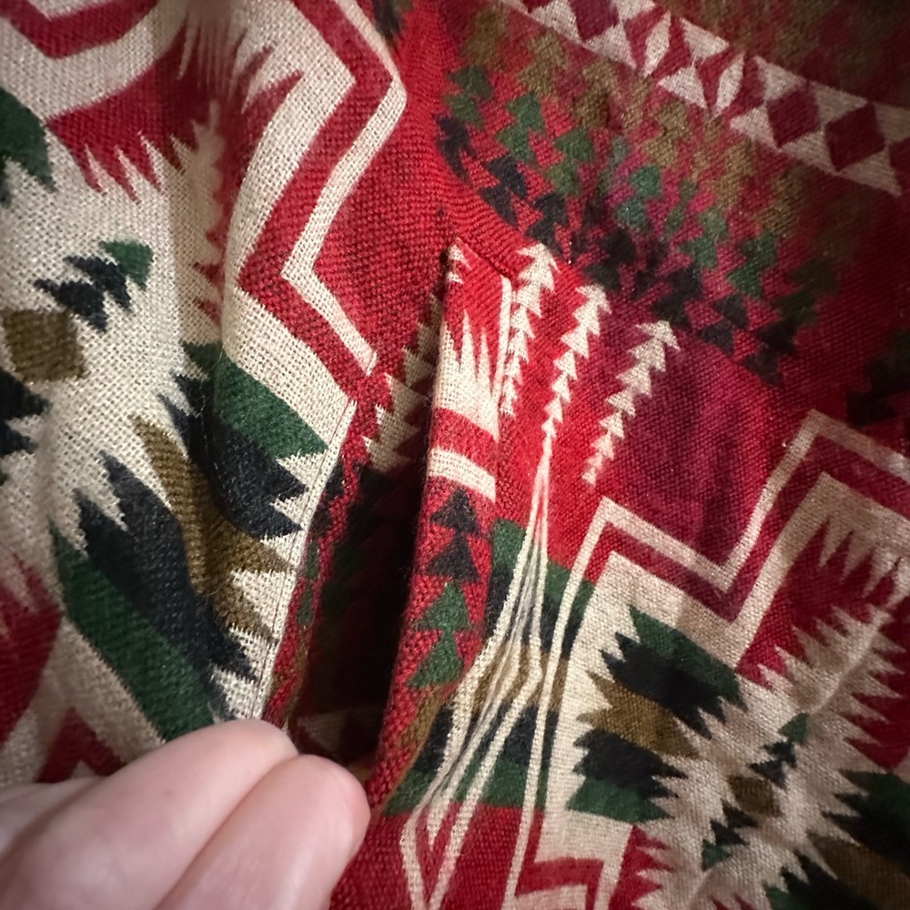 Wool Red Geometric Patterned Poncho - Picture 4 of 5
